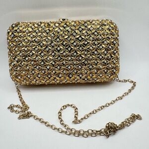 Handcrafted Vintage Emerald Green and Gold Crystal-Embellished Evening Clutch